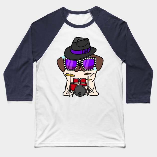 Cute Pug jamming on the drums Baseball T-Shirt by Pet Station